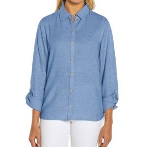 Orvis Women's Soft Lightweight Linen Blend Long Sleeve Top Button Up Shi…